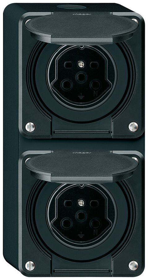AP-Kombination Hager robusto I-I vertikal Typ 15+Typ 15, schwarz