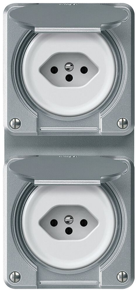 UP-Kombination robusto 2×Steckdose T13 86×146mm Aluminium