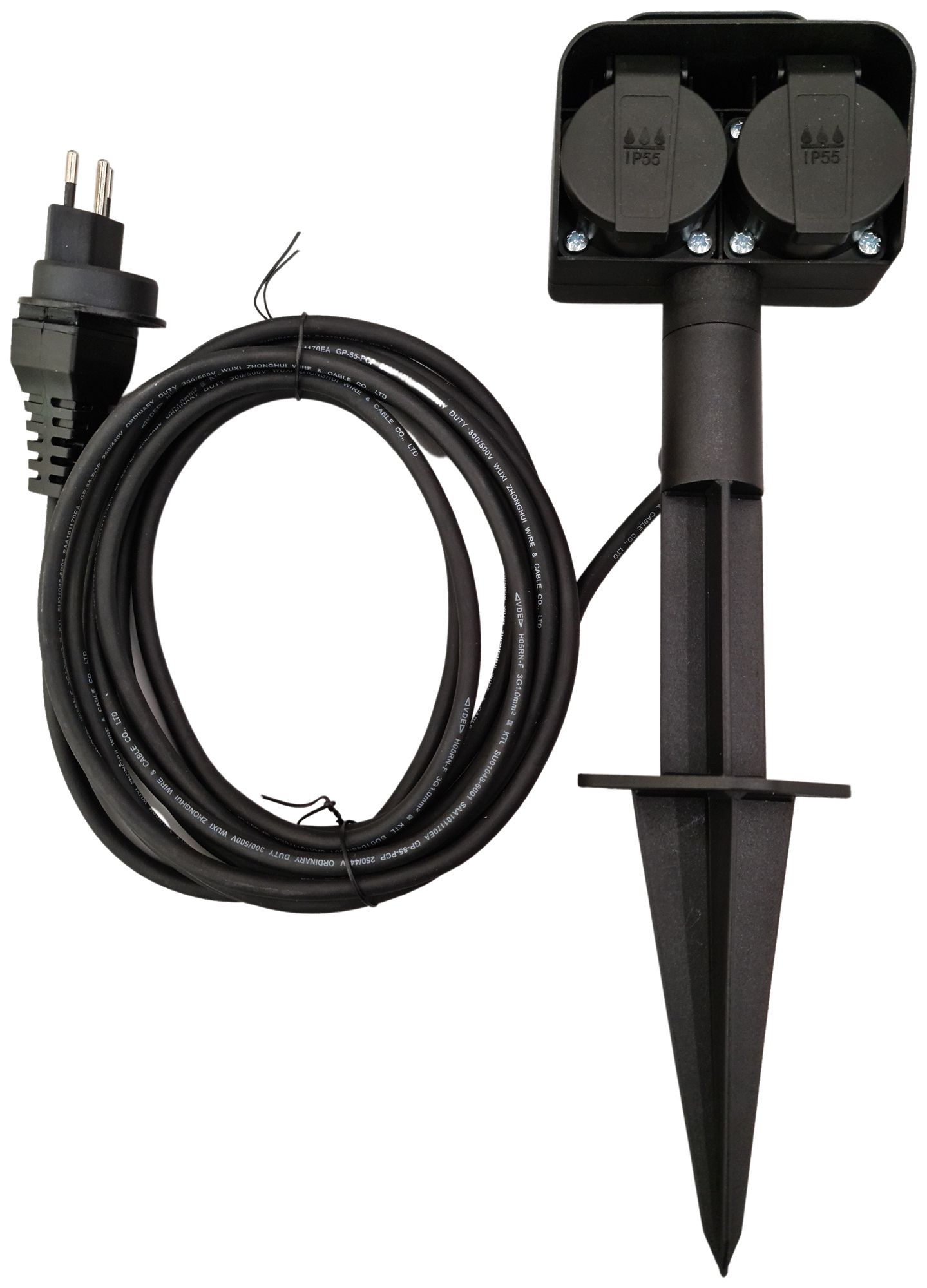 Prise multiple type 13 Karch AG 2×T13 10A 250V 330mm IP55 noir