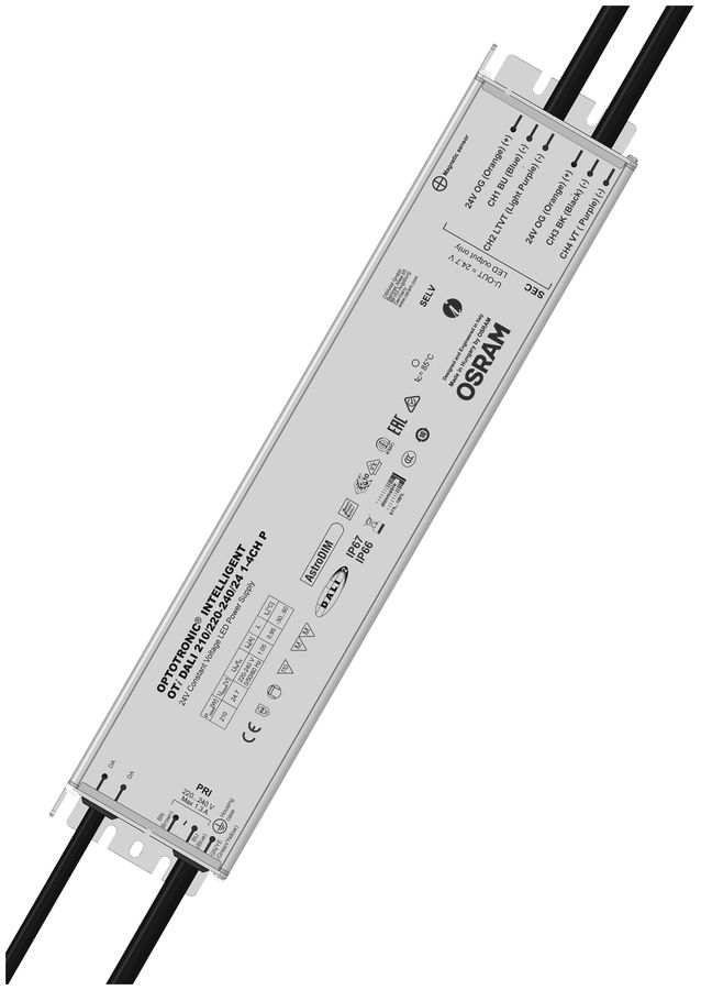 Convertitore LED OTi DALI 210/220…240V/24V 1…4 CH 210W 24VDC 330×69×37mm