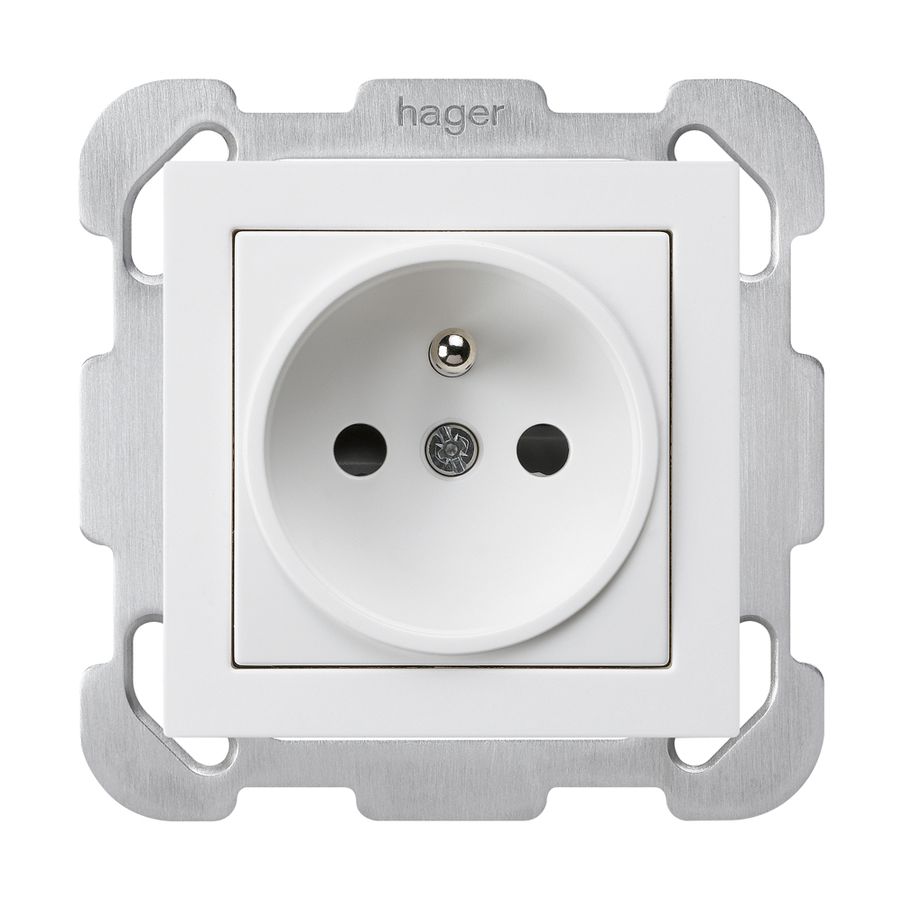 UP-Steckdose kallysto 2P+T weiss mit Befestigungsplatte