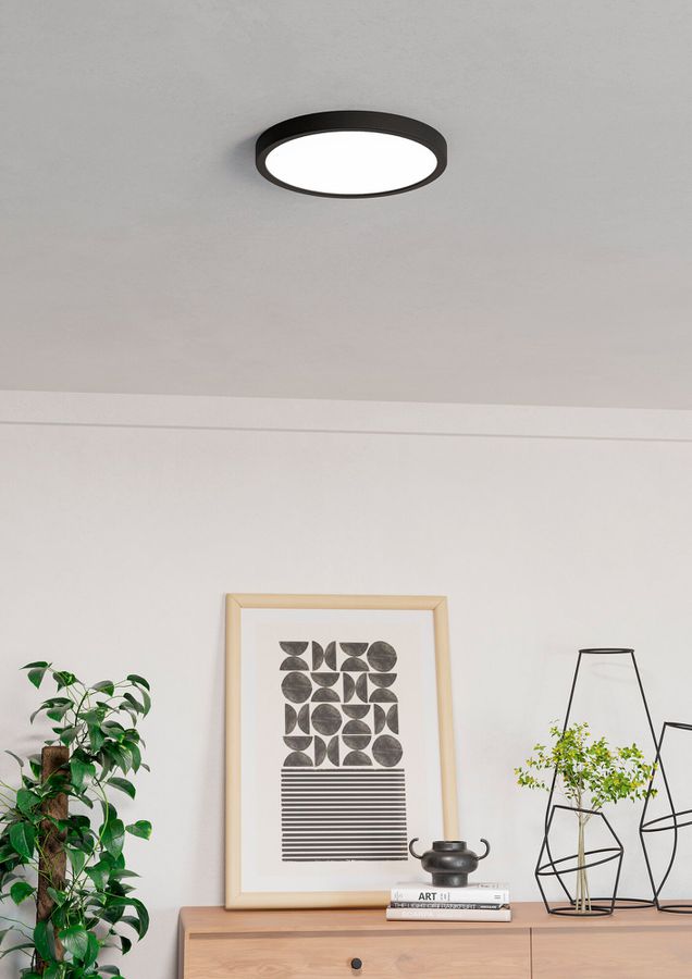 LED-Deckenleuchte Eglo FUEVA 16W 0…1800lm 2700…6500K IP44 DIM Ø278×25mm schwarz