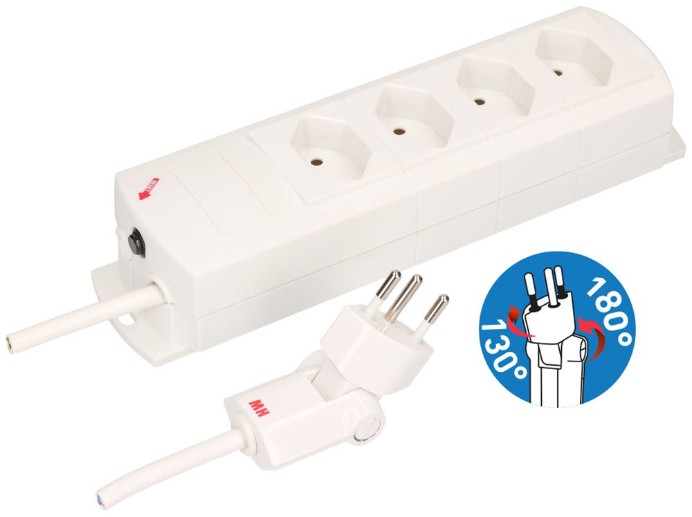 Prise multiple MH 4×T13 Prime-Line Td 3×1mm² 3m blanc Clip-Clap