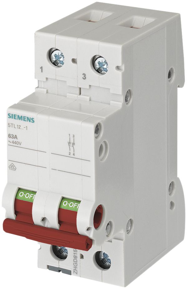 Interruttore AMD Siemens SENTRON 5TL1, 63A/440V 2L 2Ch, leva rosso, 2UM