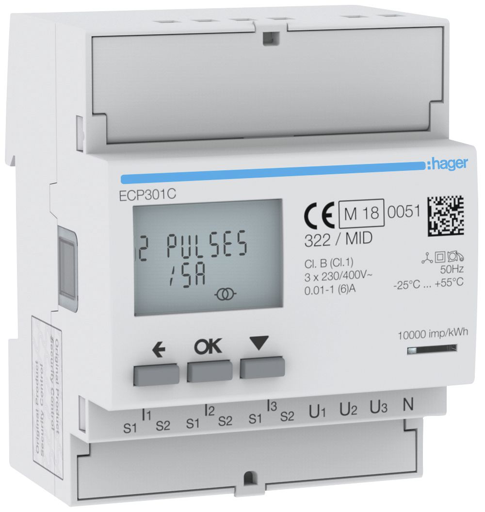 REG-Energiezähler HA ECP301C 3P indirekt x/5A Impuls S0 MID Import+Export 2T