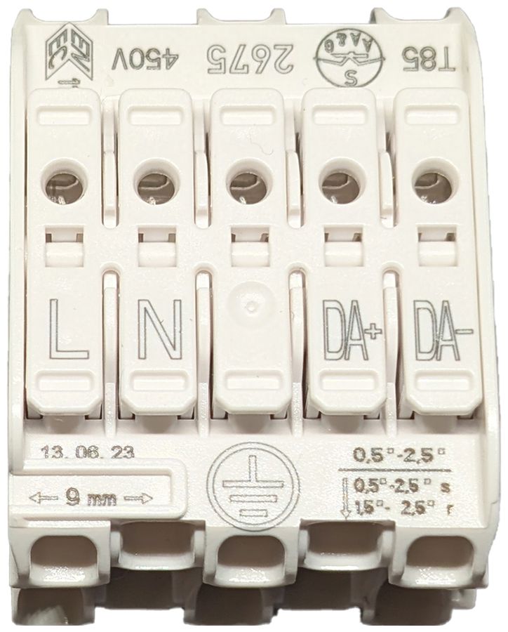 Borne de connexion 5P 0.5…2.5mm² mise à terre enfichable inscription bc