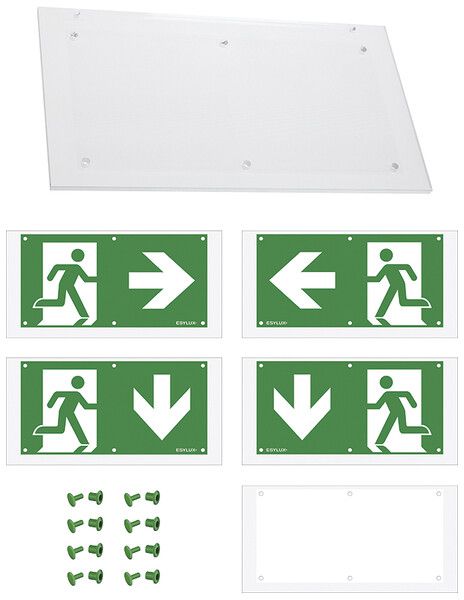 Set di pittogrammi ESYLUX SLC uscita sinistra/destra/verso il basso 290×6mm
