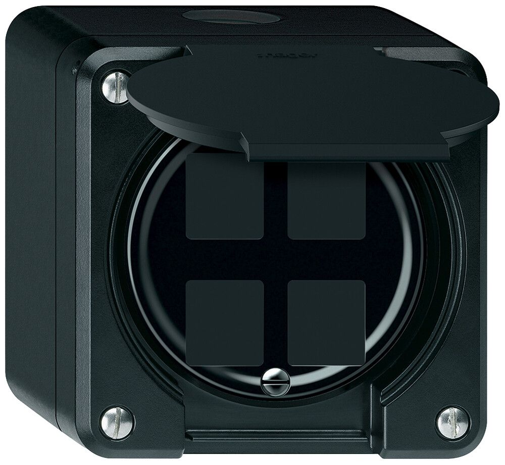 Kit di montaggio AP robusto diritto per 4 prese 86×86mm nero