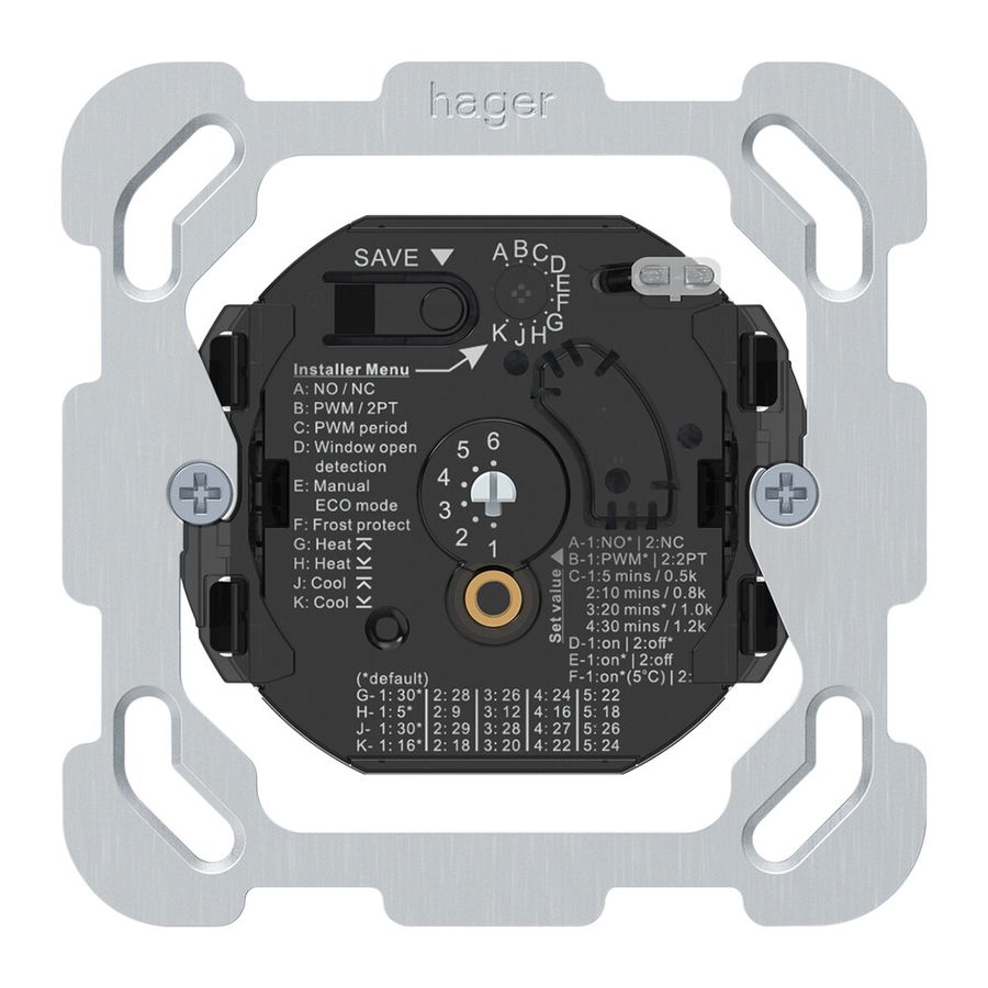 Termostato ambiente INC Hager acceso/spento 230VAC 4A 56×56mm