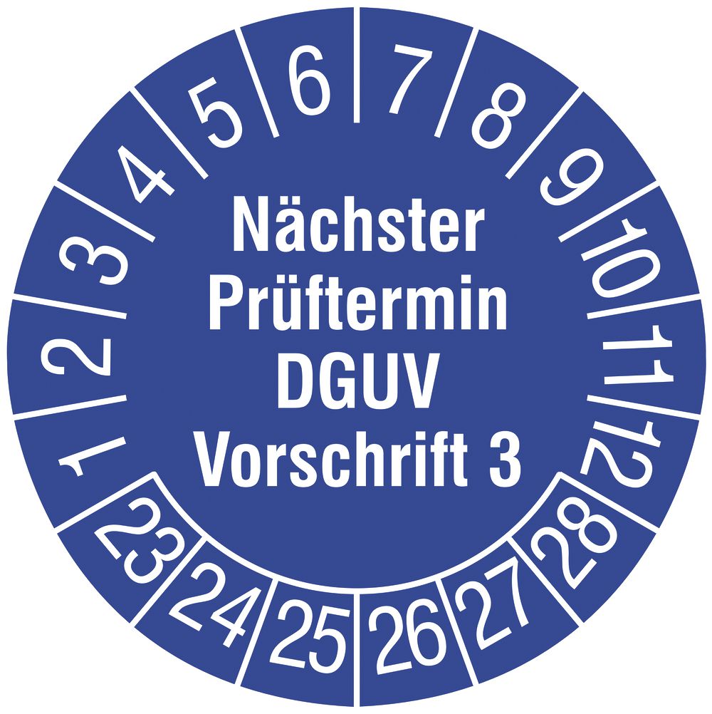 Prüfplakette CIMCO 108×Nächster Prüftermin DGUV V3 2023 Ø30mm blau