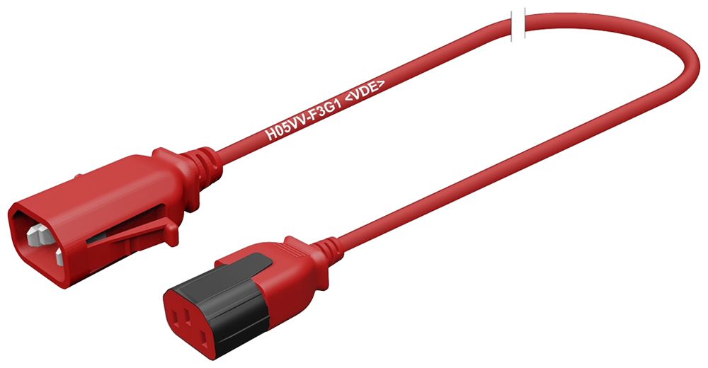 Apparatekabel Stecker C14 Buchse C13 verriegelt 3×1mm² 250VAC/10A rot 1m