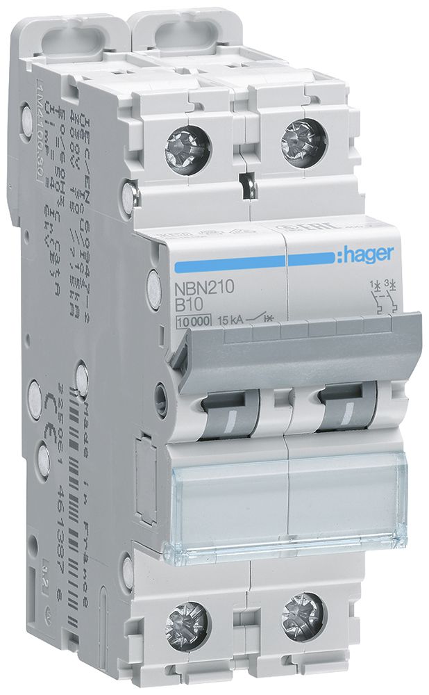 Leitungsschutzschalter Hager MCB 2P 415V Typ B 10A Icn 10kA 2TE