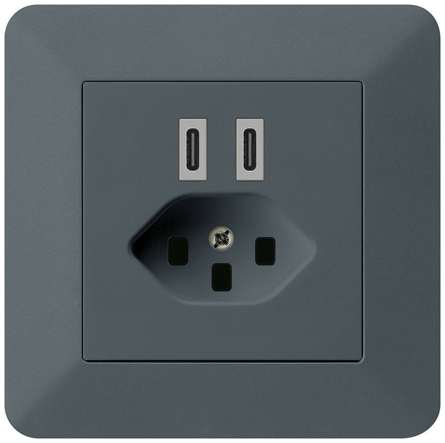 UP-USB-Ladesteckdose Hager kallysto.trend C-C 20W+T23 5V 94×94mm anthrazit