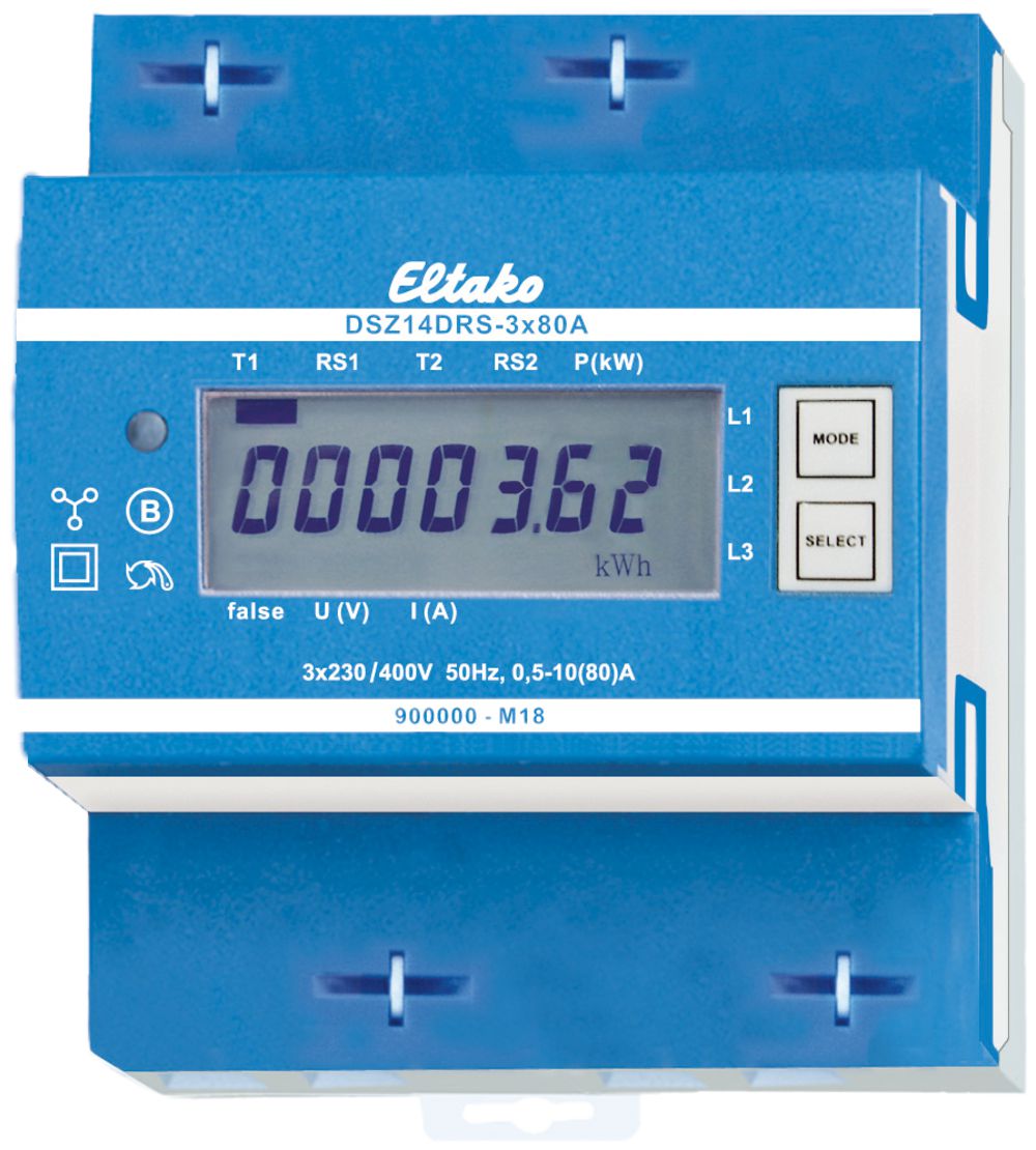 Compteur d'énergie AMD Eltako DSZ14DRS MID, 3×80A RS485 tarif unique/double