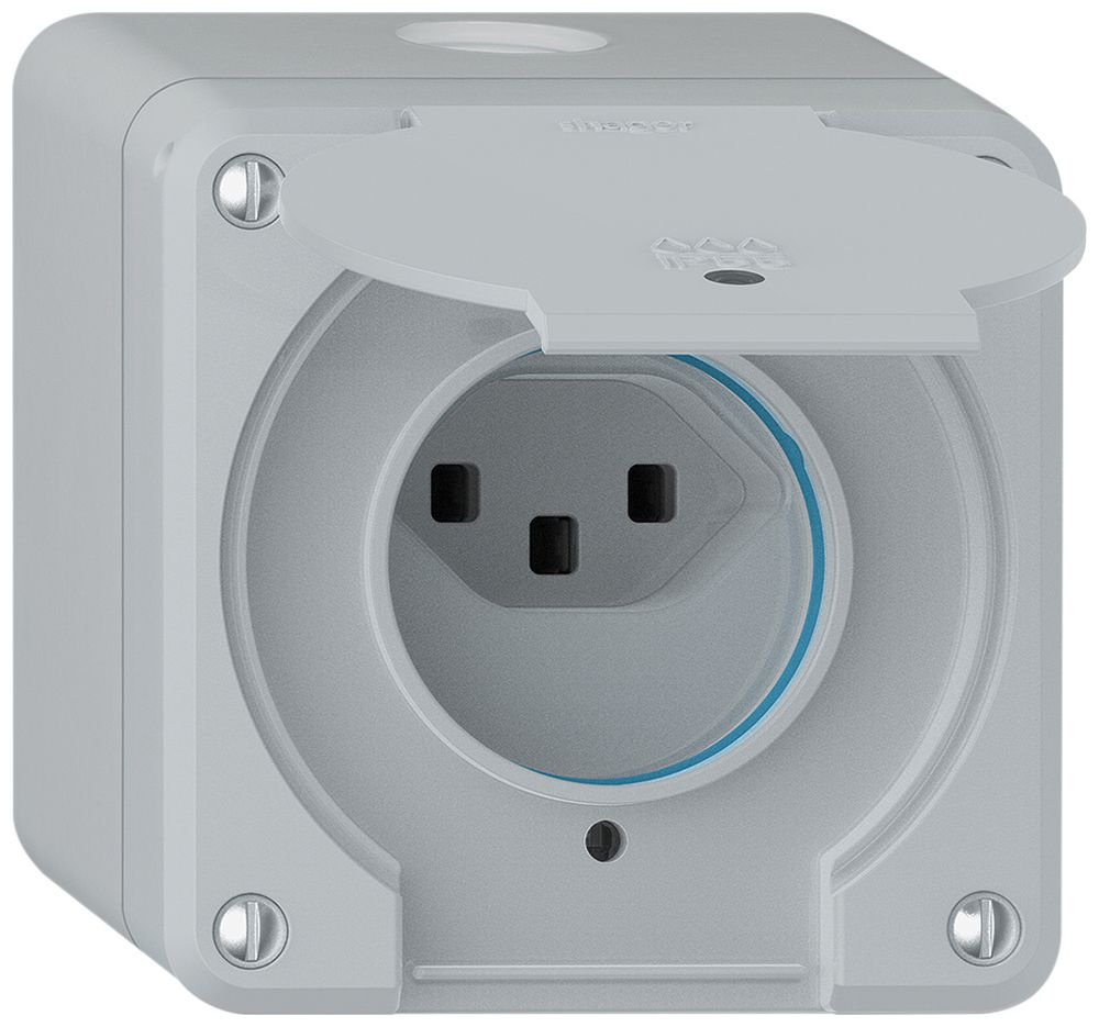 Prise AP robusto 1×type 23 lumineux IP55 gris clair