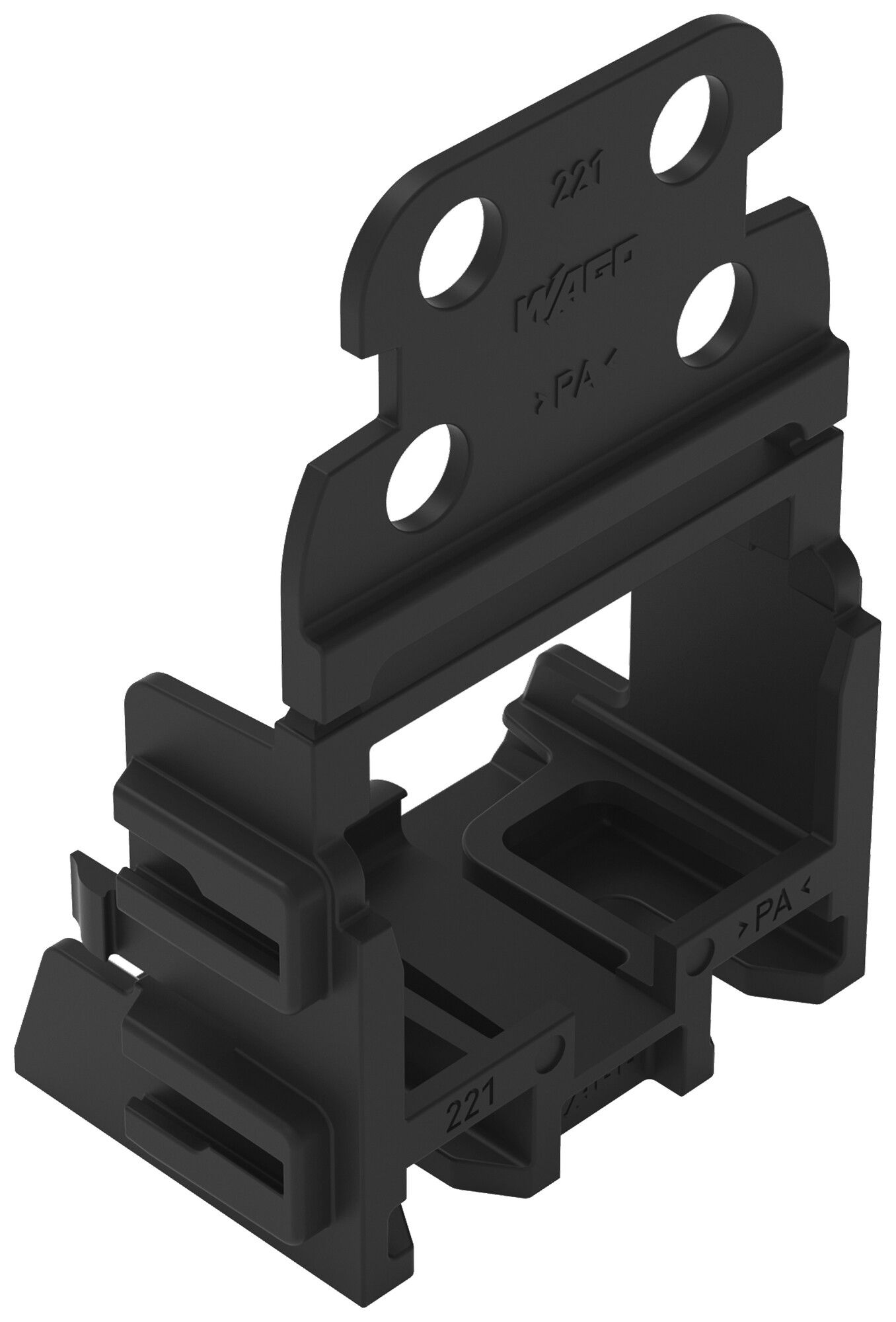 Befestigungsadapter WAGO 221 mit Zugentlastung 10L×4mm² Schraube schwarz