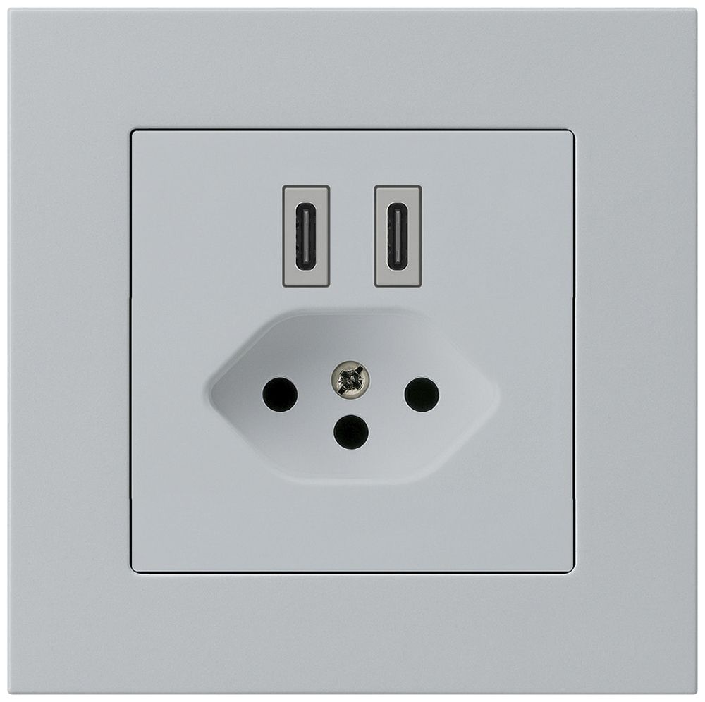 UP-USB-Ladesteckdose Hager kallysto.pro C-C 20W+T13 5V 94×94mm grau