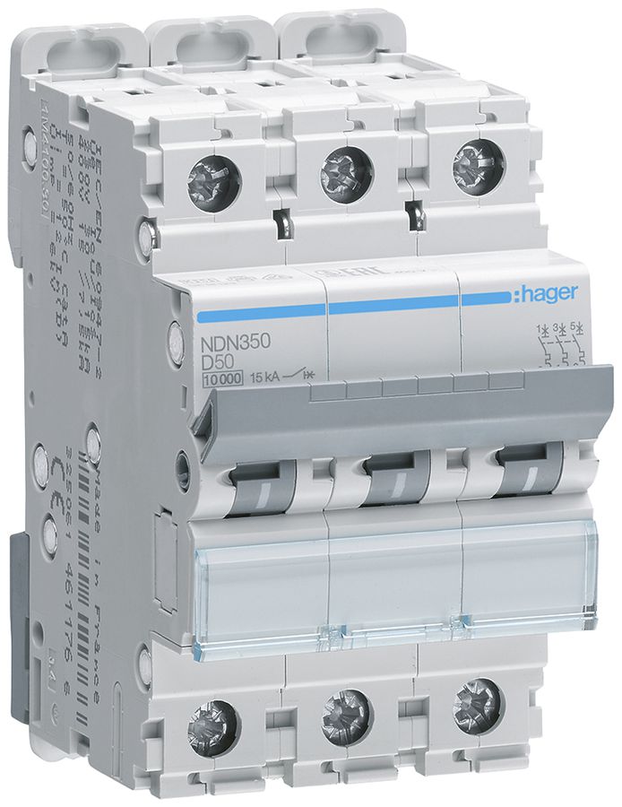 Leitungsschutzschalter Hager MCB 3P 415V Typ D 50A Icn 10kA Icu 15kA 3TE