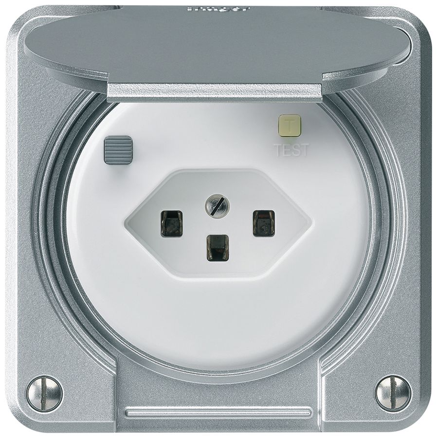 FI-Steckdose robusto A T23 30mA aluminium, mit Shutter