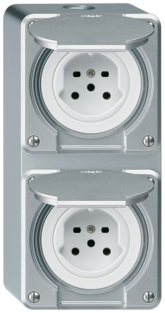 AP-Kombination Hager robusto I-I vertikal Typ 15+Typ 15, aluminium