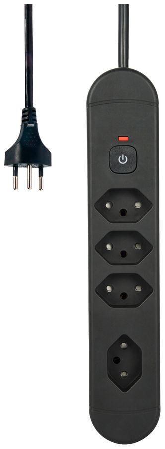 Prise multiple Re:Life 10A avec interrupteur EN/HORS 4×T13 1.8m noir