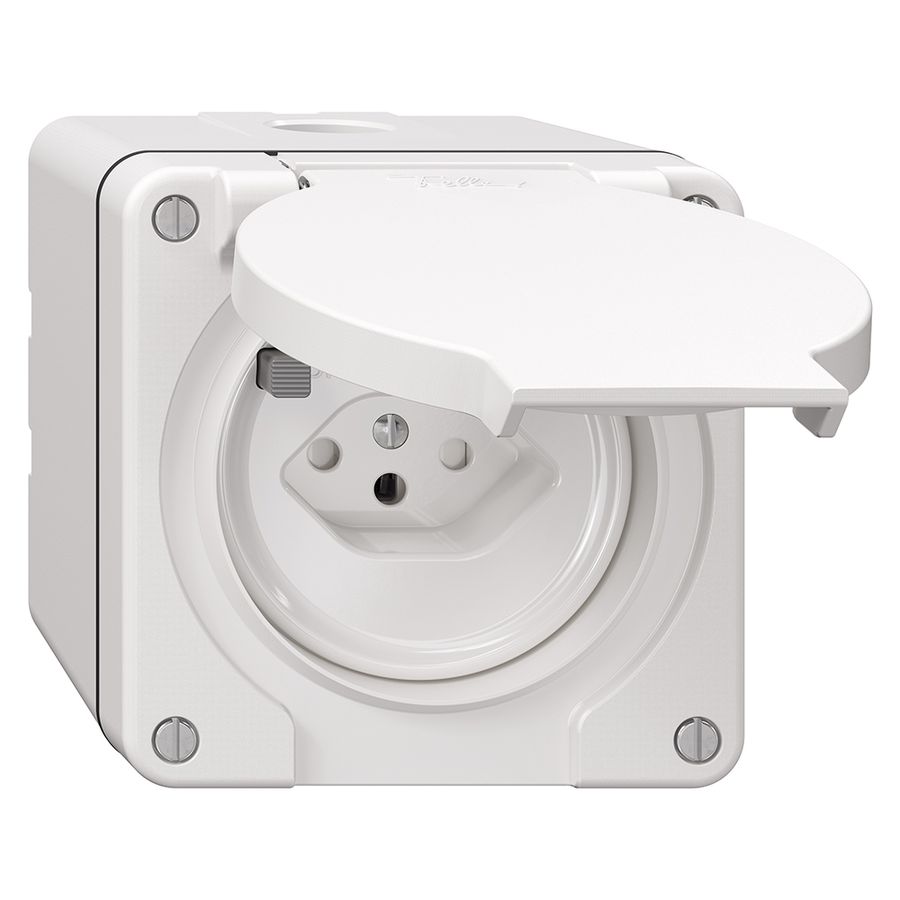 NAP-FI-Steckdose NEVO, 30mA, Typ 13, m.Shutter, m.Anschlussklemmen, weiss