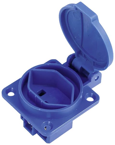 EB-Steckdose A. Steffen 1×T23 16A 250V 50×62×45mm mit Deckel blau
