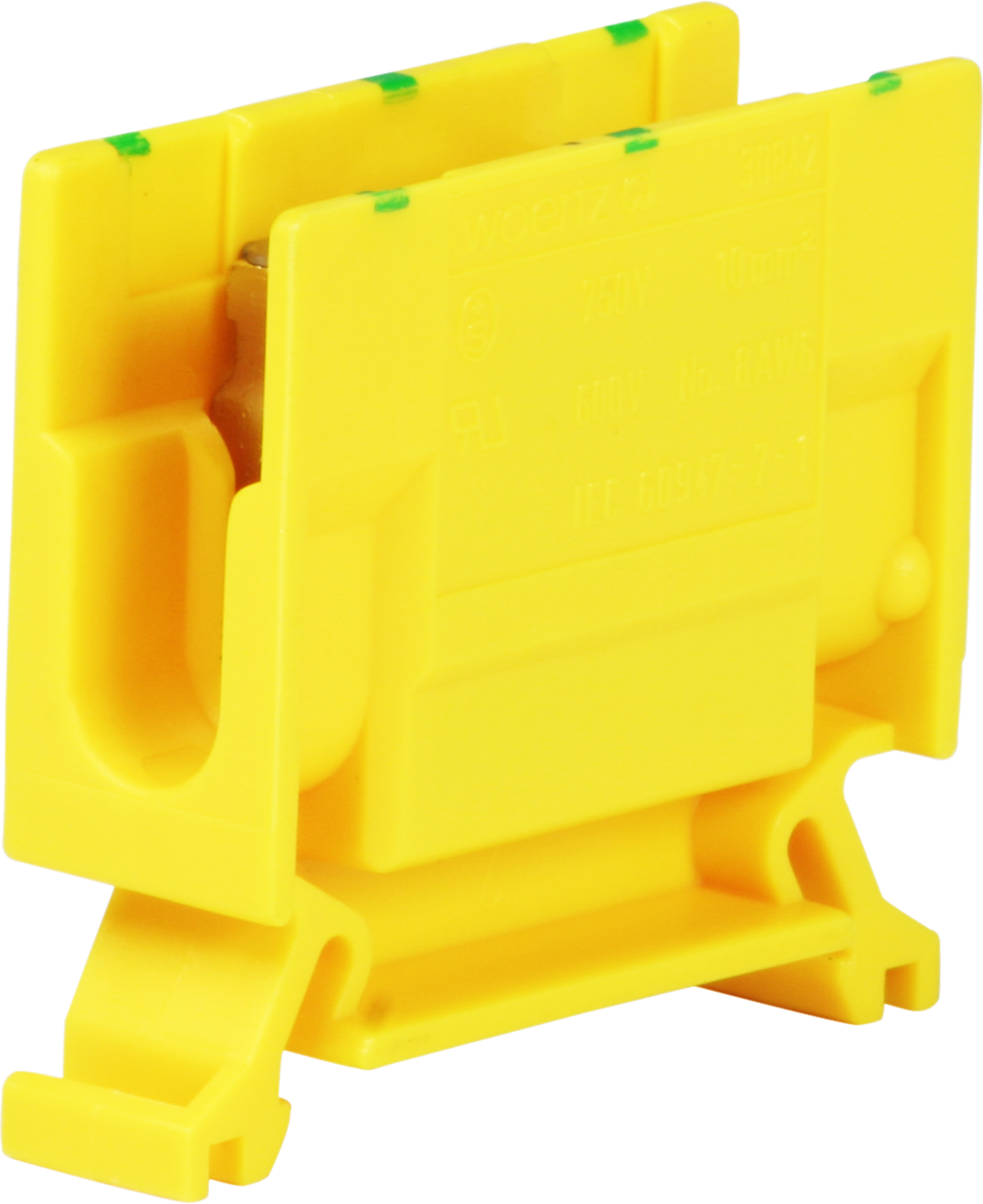 Abzweigklemme Woertz 4…10mm² 57A 750V Schraubanschluss 2×1 TH35 grün/gelb