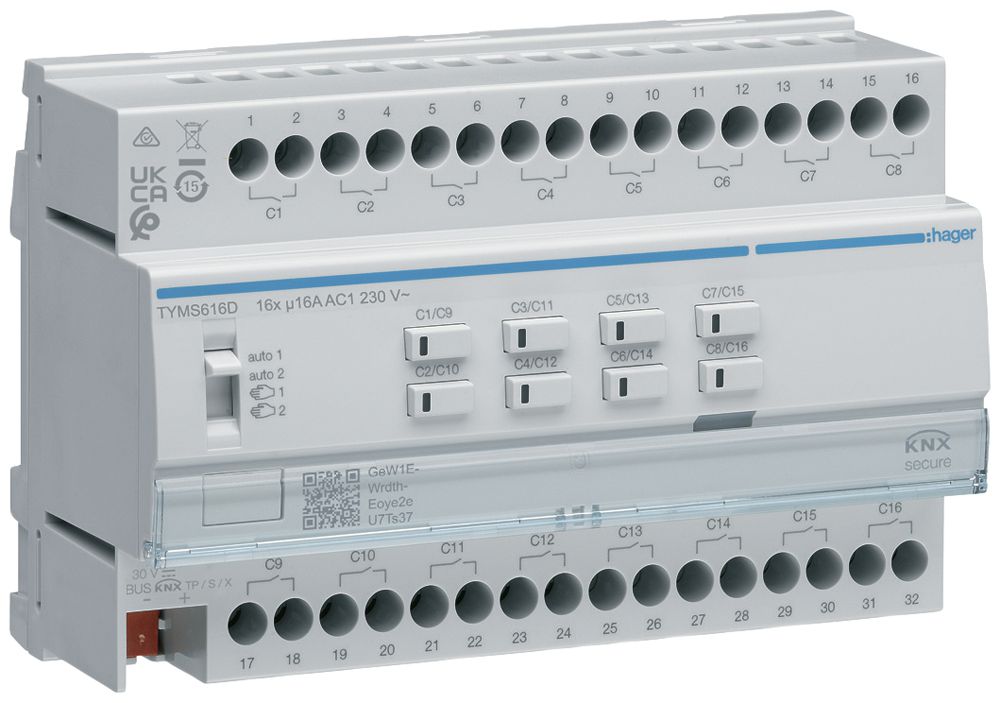 REG-Schalt-Jalousieaktor KNX Secure Hager 16-/8-fach 16A