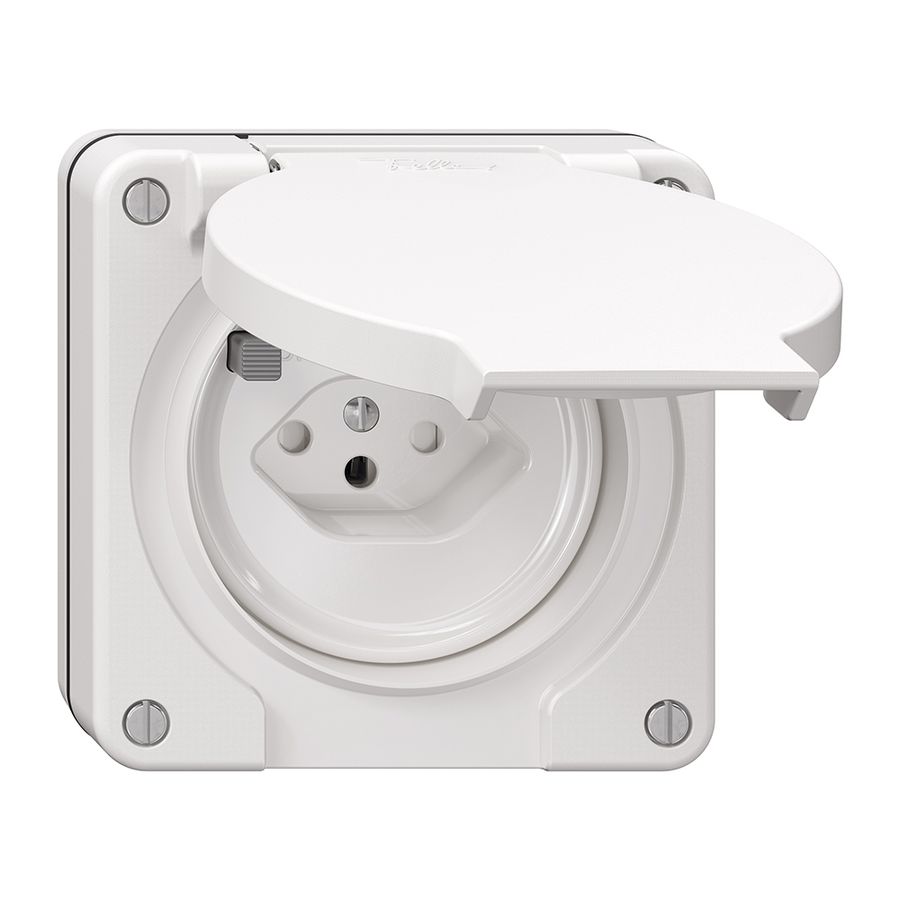 Prise FI NUP NEVO, 30mA, type 13, a.shutter, a.bornes de raccordement, blanc