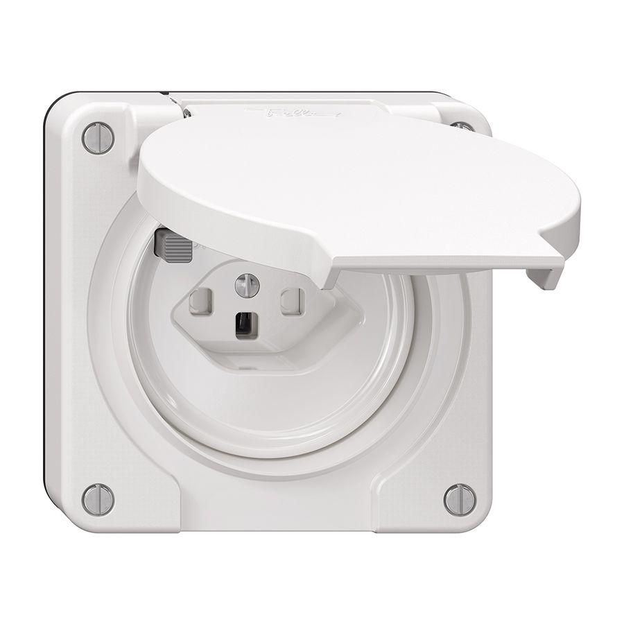 FI-Steckdose NEVO N.CO 30mA, Typ 23, m.Shutter, m.Anschlussklemmen, weiss