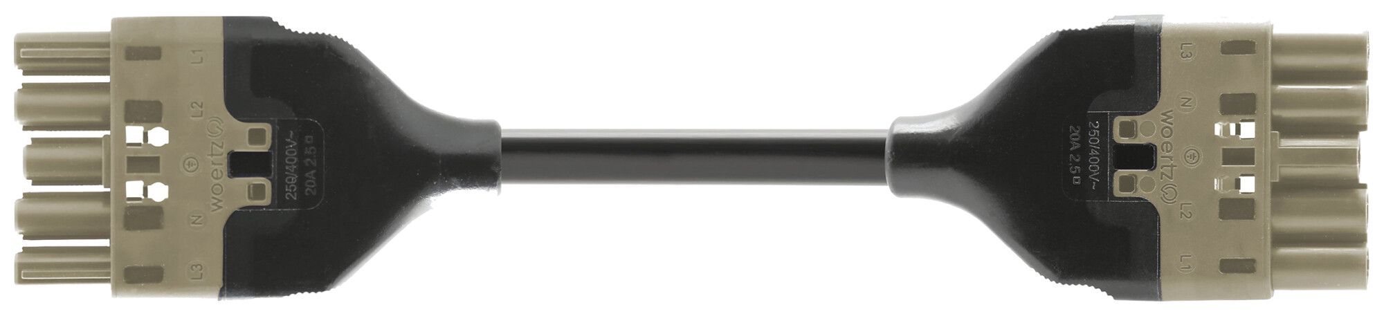 Verbindungsleitung Woertz 49345/C3 5×2.5mm² 400V 20A 5m gu Buchse Stecker Cca