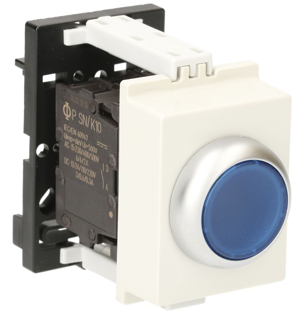 REG-Leuchttaster K&N, 24VAC/DC, 1S/1Ö 6A, 2TE, Kalotte blau