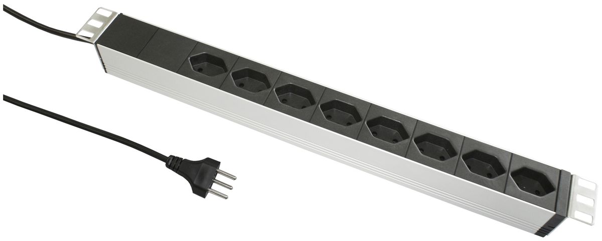 Steckdosenleiste 19" Elcase, 8×T13, 3m T13, 1HE, Al schwarz