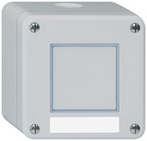 AP-Sonnerie-Drucktaster Hager robusto IP55 mit Bezeichnungsschild grau