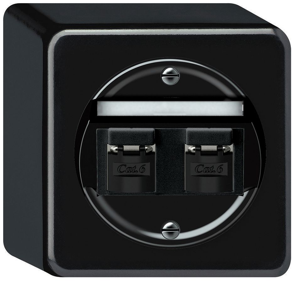 AP-Anschlussdose origin 2×RJ45 8(8) Kat.6 schräg geschirmt 88×88×54mm schwarz