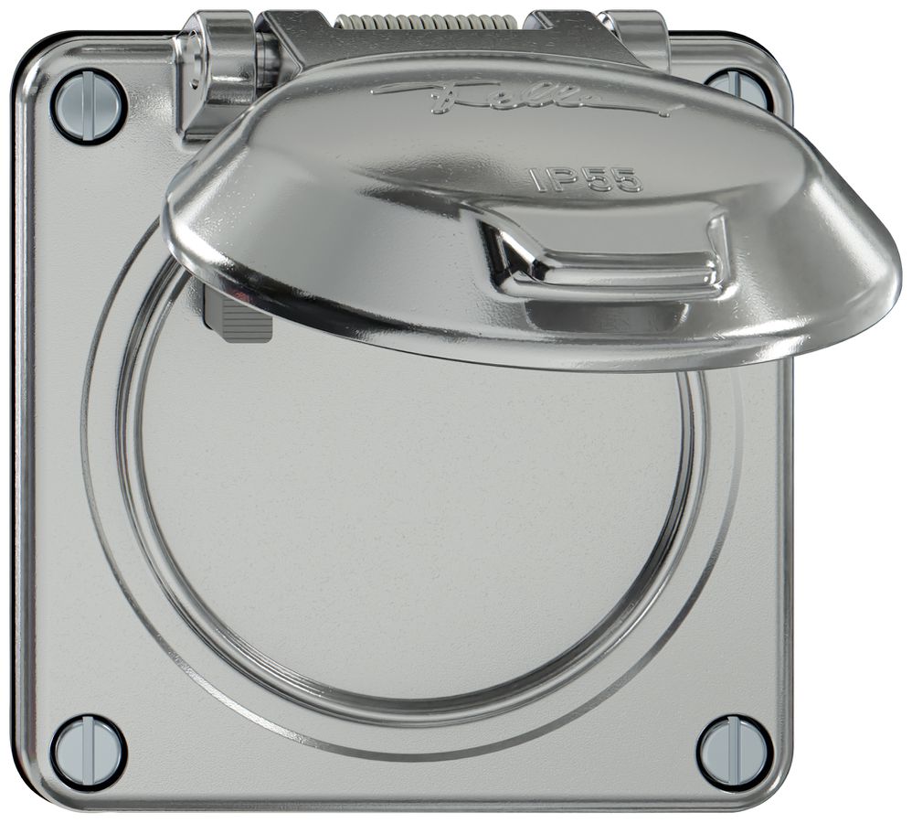 Steckdose FI ELEMENT 1×Typ 13 30mA 10A 250V IP55 mit Klappdeckel aluminium