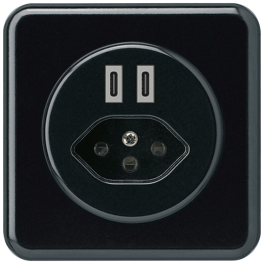 Prise de charge USB ENC Hager basico C-C 20W+T13 5V 86×86mm noir