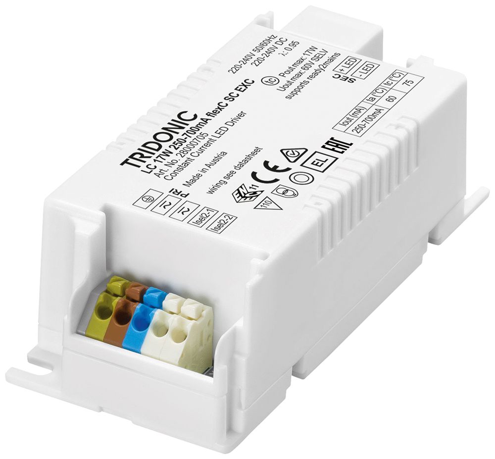 Alimentation LED Tridonic LC EXC 17W 15…50V 250…700mA VAR 97×43×30mm