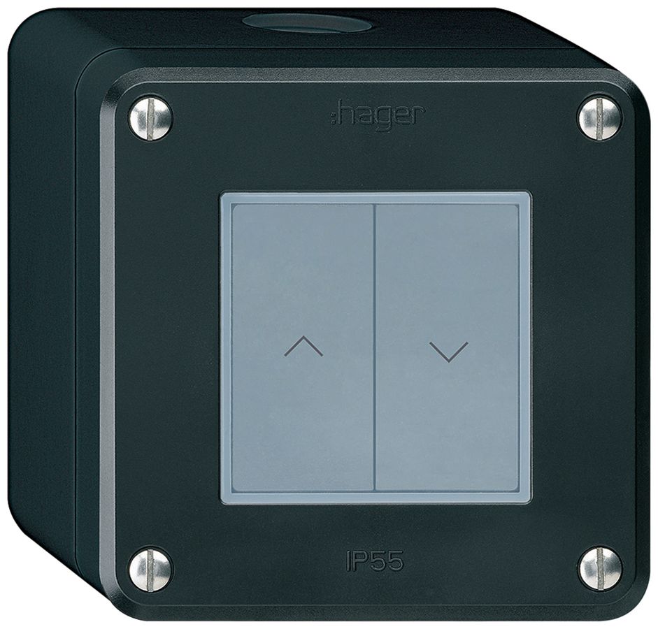 AP-KNX-Storentaster Hager BA robusto Q 2-fach 86×86mm schwarz