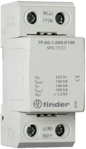 REG-Überspannungsableiter Finder 7P.09, Typ 1+2, Funkenstrecke zwischen N-PE