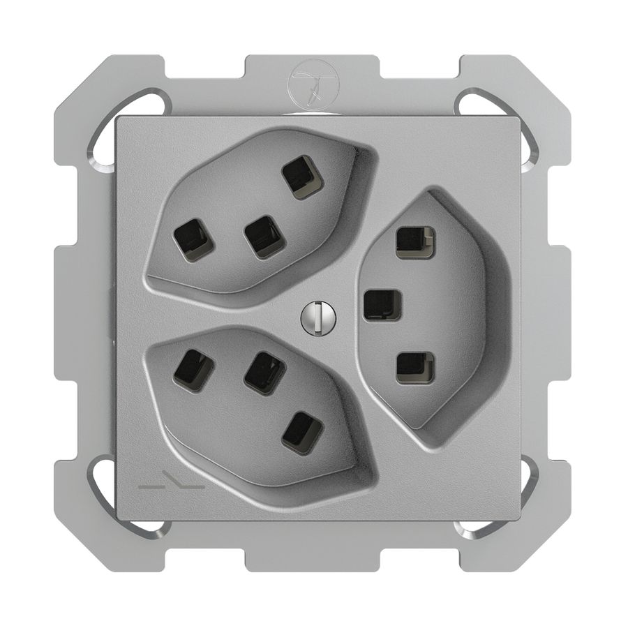 UP-Steckdose 3×T23 Feller EDIZIOdue FM, 1×getrennt, Steckklemmen, silver