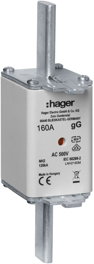 Fusible HPC Hager DIN2c 500VAC 160A gG/gL avertisseur double antirouille