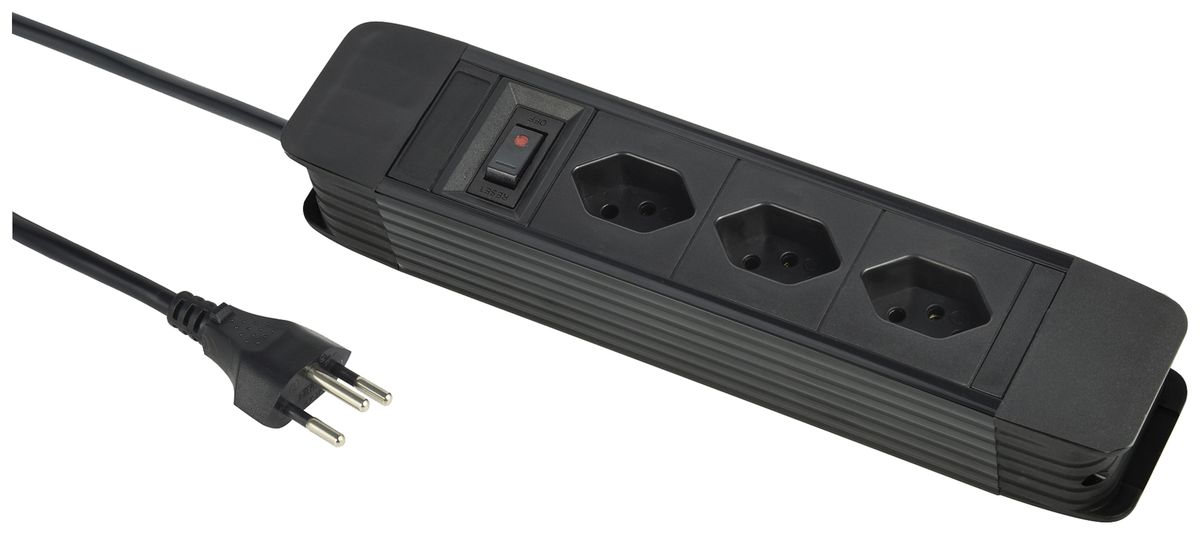 Steckdosenleiste PRINCIPIO 3×Typ 13 horizontal Kabel 5m Schalter schwarz