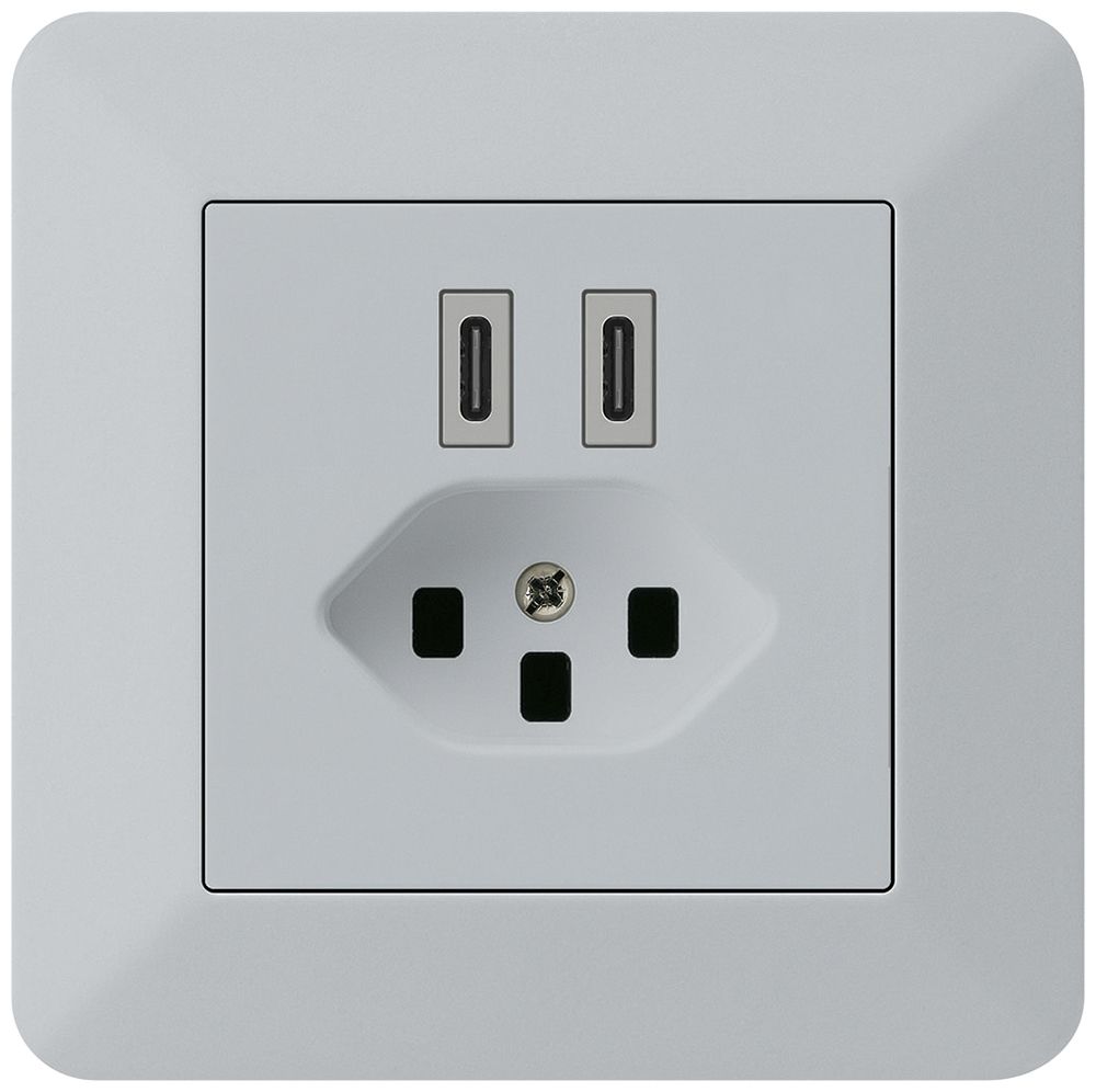 UP-USB-Ladesteckdose Hager kallysto.trend C-C 20W+T23 5V 94×94mm grau