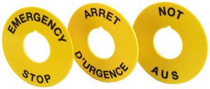 Bezeichnungsschild EAO 04, Ø45mm, mit Text NOT AUS, gelb