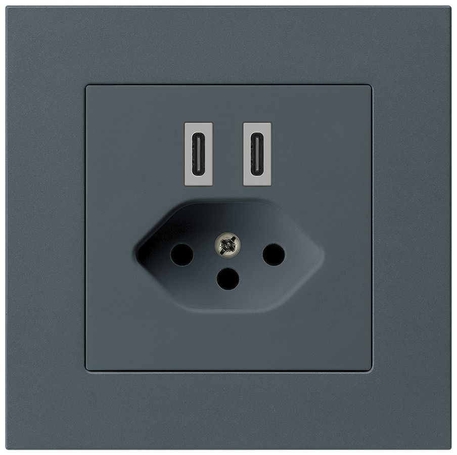 UP-USB-Ladesteckdose Hager kallysto.pro C-C 20W+T13 5V 94×94mm anthrazit