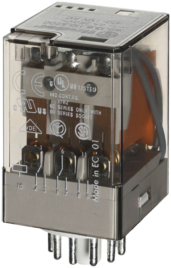 Relais industriel Finder 60.13.4.031.0040, 3C 10A, AC 0.25…0.4A/3.57Ω AgNi 11L