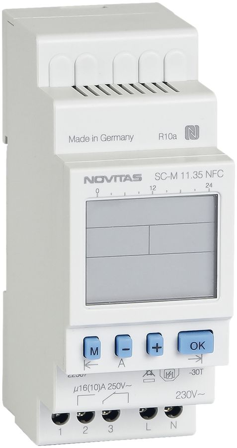Interrupteur horaire hebdomadaire AMD NOVITAS SC-M 11.35 NFC, 230V 1-canal
