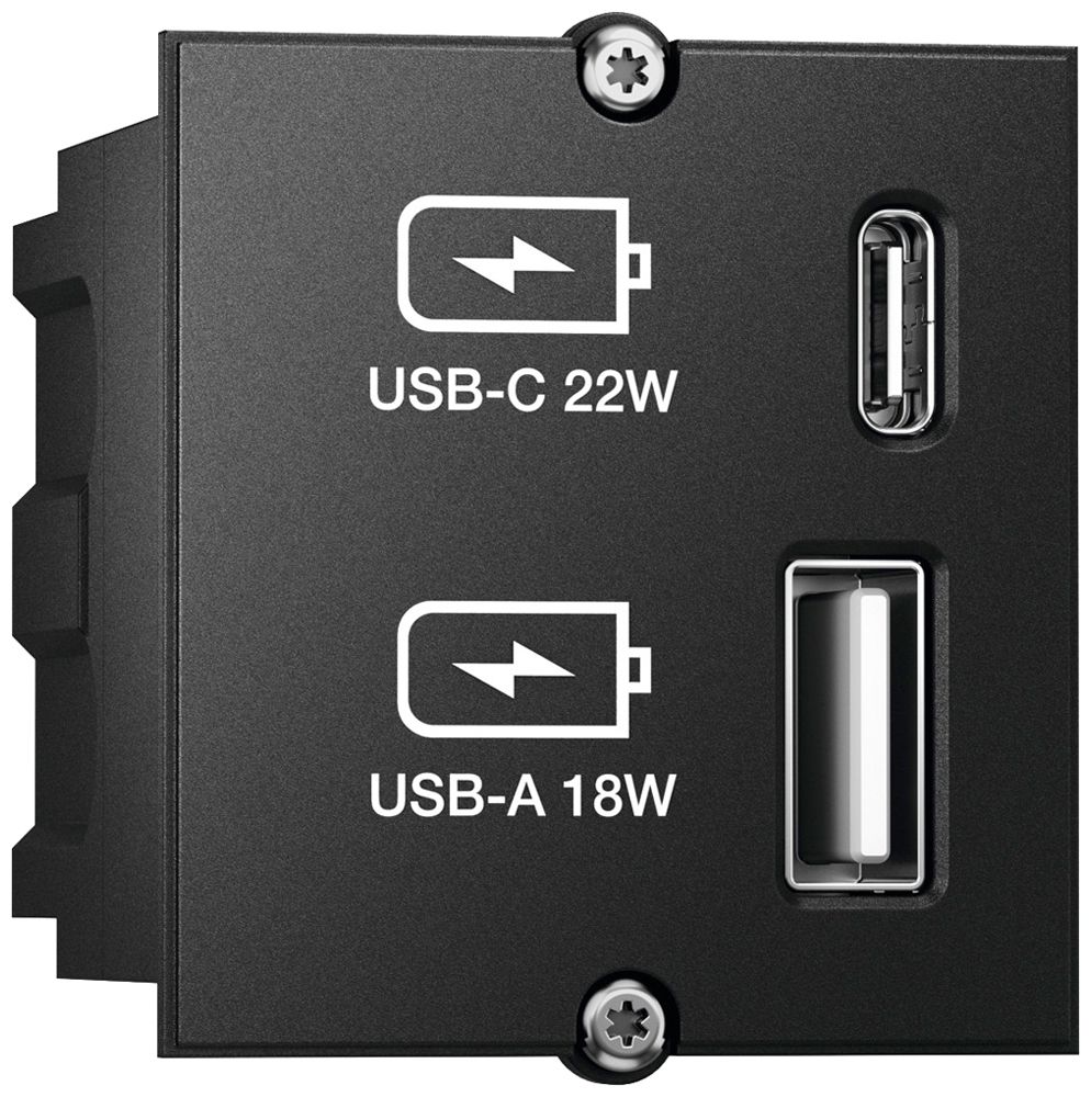 EB-USB-Ladesteckdose BACHMANN 1×USB-A 18W 1×USB-C PD 22W 100…250V 5V IP20